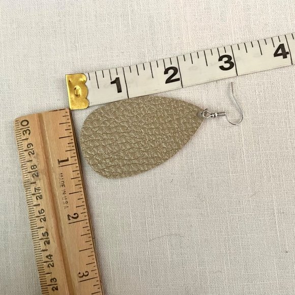 Teardrop Faux Leather Earrings in Bronze w/Metallic Sheen Lightweight New - Picture 3 of 5